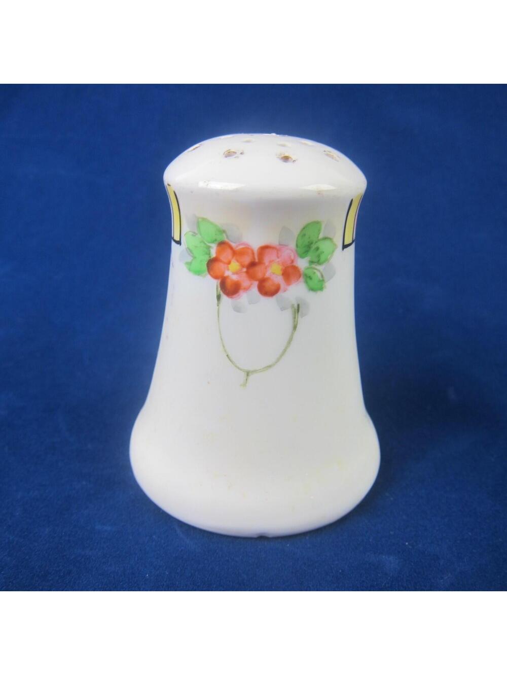 Antique Nippon Porcelain Salt Shaker Hand Painted Red Flowers Green Yellow Pink